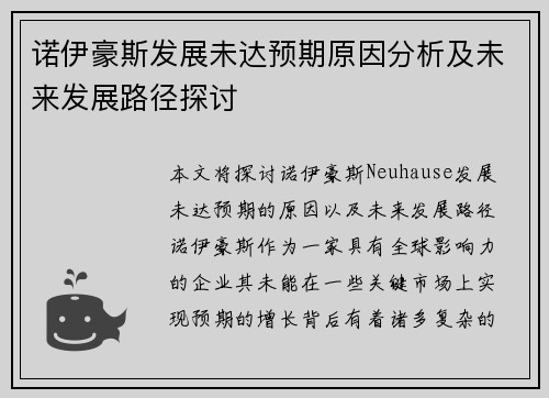 诺伊豪斯发展未达预期原因分析及未来发展路径探讨